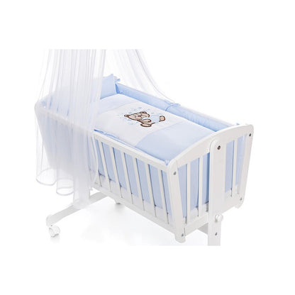 6-teiliges Wiegenset Teddy Blau mit Nestchen und Baldachin