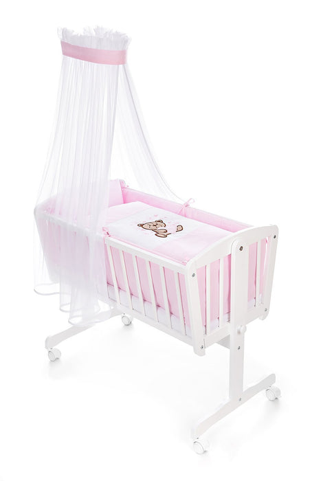 Wiegenset Teddybär Rosa 6-tlg. Bestickt - babyhafen.de 