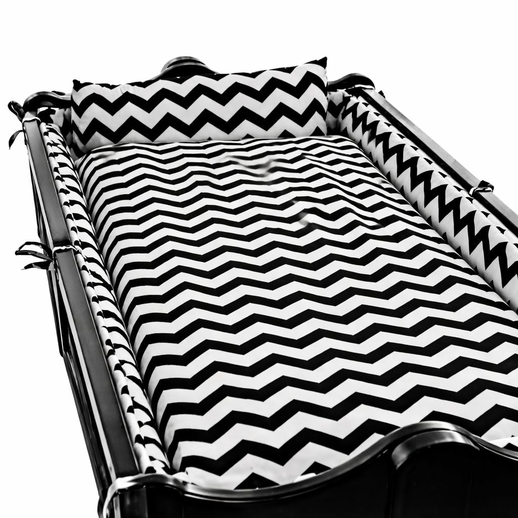 Wiegenset aus Baumwolle mit Nestchen, Kissen und Decke im Zickzack-Design