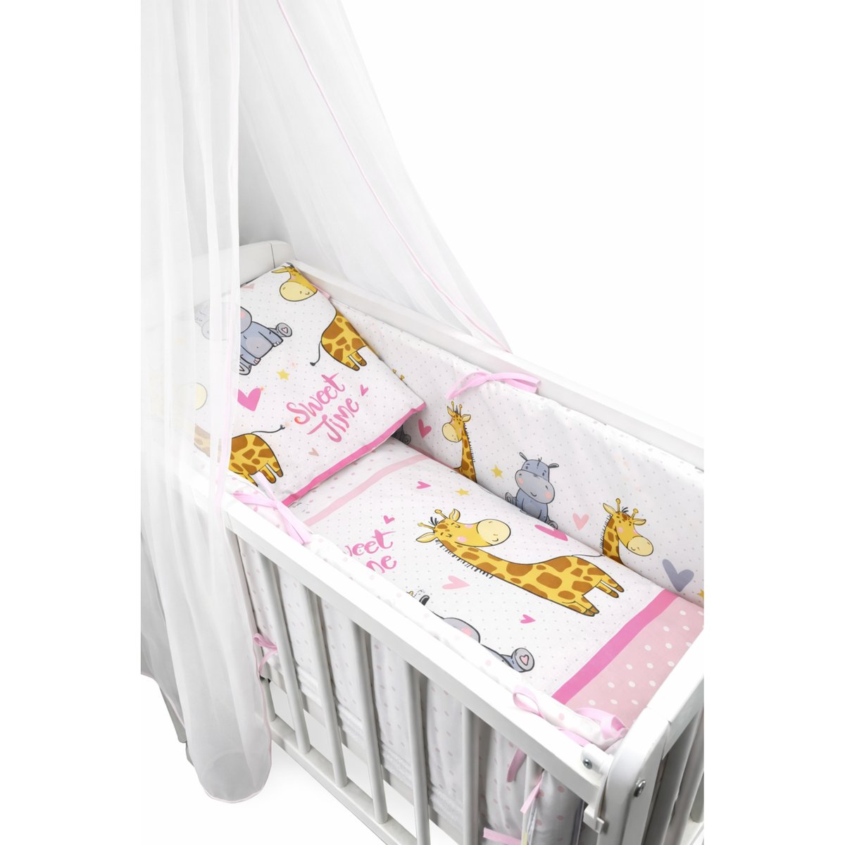 Wiegenset in Rosa inklusive Himmelstange und Baldachin für eine gemütliche Schlafumgebung