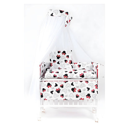 Babybett mit Rollen und Bettset Minnie Maus Rot-Weiß
