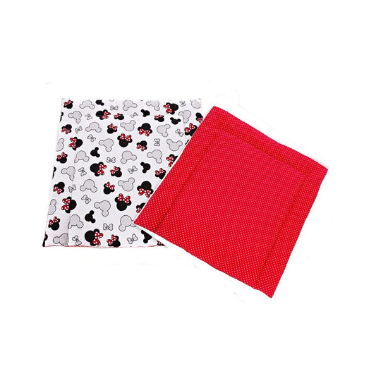 Zweiseitige Wickelauflage 75x75 cm mit Minnie Design und roten Schleifen