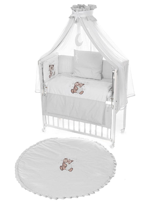 Baby Beistellbett mit Rollen komplett inkl. Krabbeldecke Teddy grau - babyhafen.de 