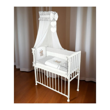 Baby Beistellbett, Textile-Ausstattung – Teddy Herzen Grau - babyhafen.de 