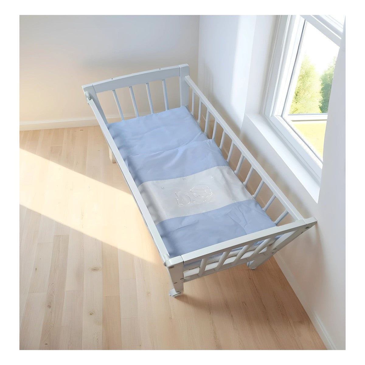 Beistellbett Weiß 40x90 inkl. Matratze & Bettwäsche Set – Viele Farben - babyhafen.de 