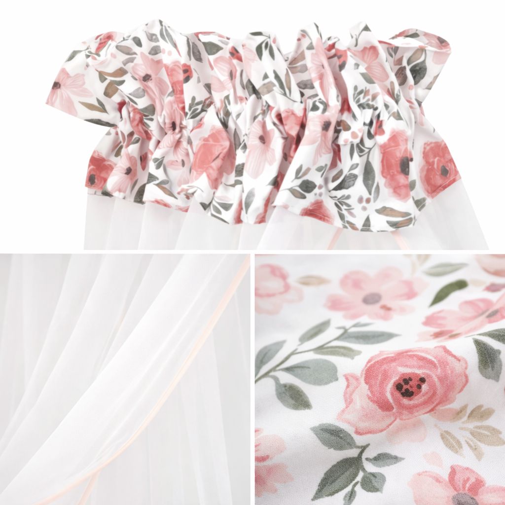 Baby Betthimmel für Wiege und Beistellbett mit Blumenabschluss