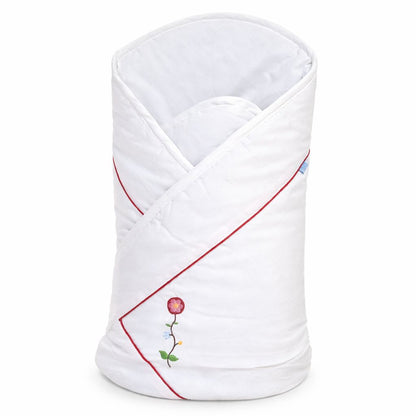 Baby Einschlagdecke 2in1 aus Baumwolle in Weiß mit Stickerei