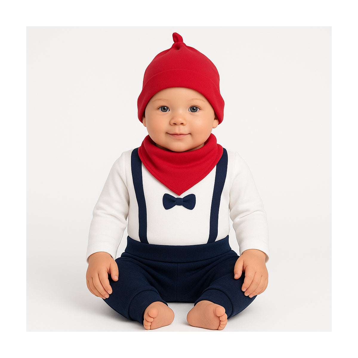Festliches Baby Outfit – Body, Hose, Mütze und Tuch in Geschenkbox
