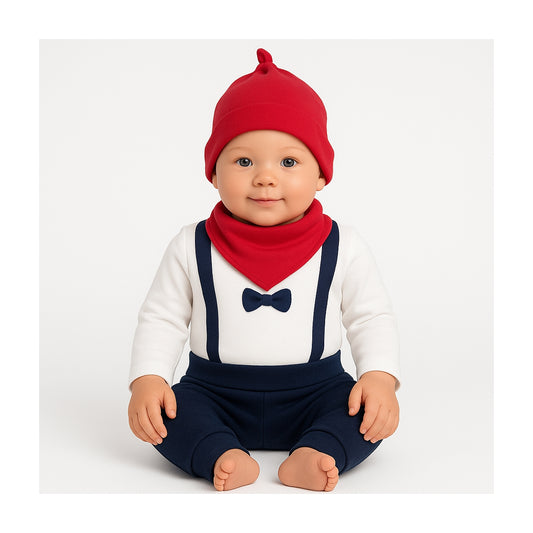 Festliches Baby Outfit – Body, Hose, Mütze und Tuch in Geschenkbox