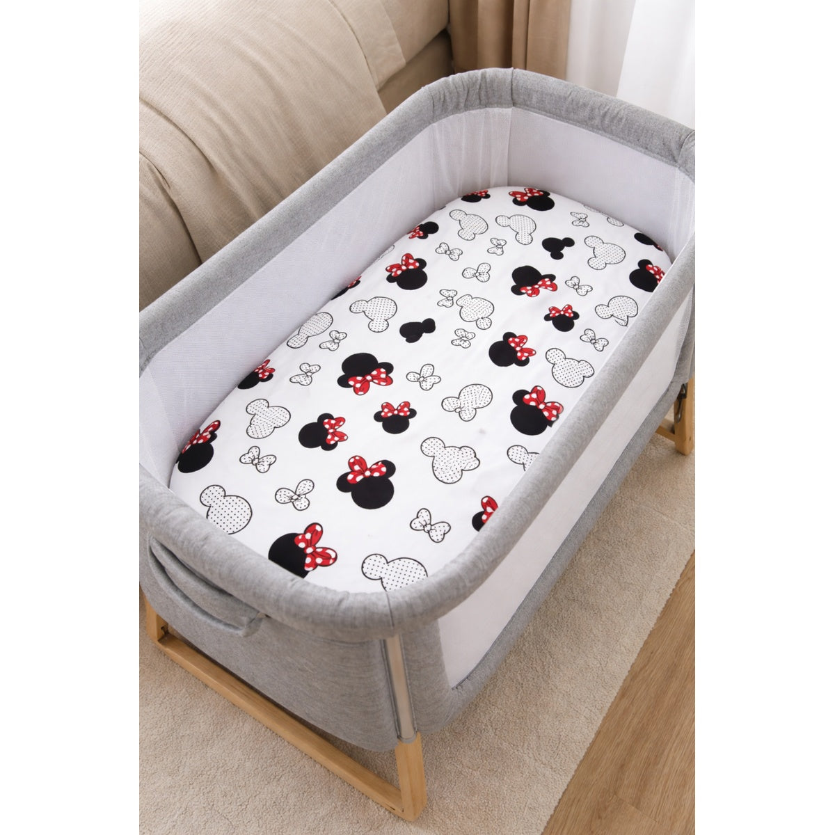 Baby Spannbettlaken 40x90 Baumwolle Minnie Muster für Stubenwagen