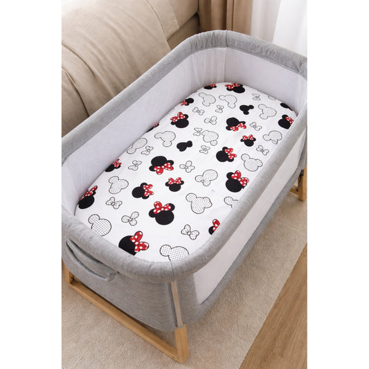 Baby Spannbettlaken 40x90 Baumwolle Minnie Muster für Stubenwagen