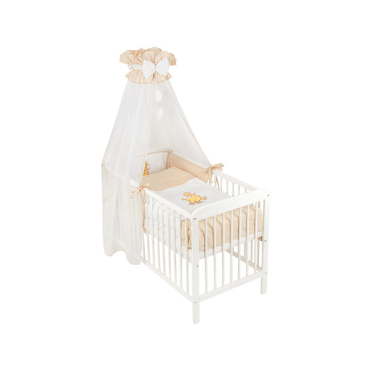 Babybett 60x120 Weiß Komplettset mit Himmel Bettwäsche und Matratze Giraffe Beige