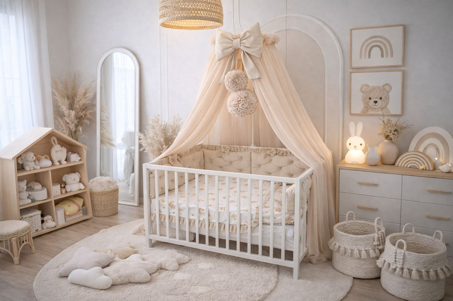 Gemütliche Babyzimmer Elegantes Babybett 60x120 cm Komplettset Teddybär in Beige