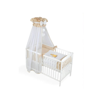 Komplettbett Babybett 60x120 Weiß mit Bettwäsche Set Giraffe Beige und Himmel