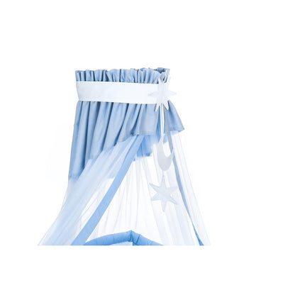 Babybett Baldachin Blau mit Stern und Mond Dekoration für Babybett 60x120