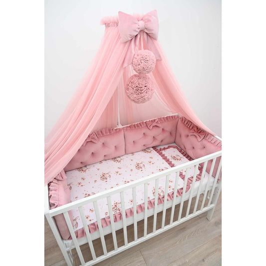 Babybett Komplettset Rosa mit Baldachin und Bettwäsche