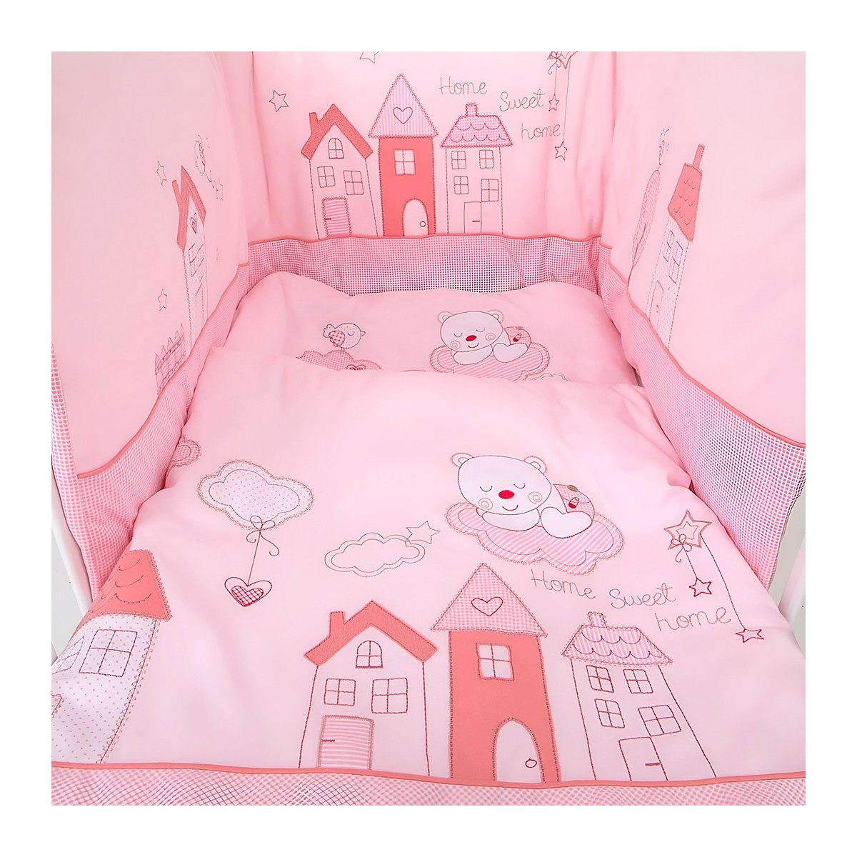 Babybett Bettwäsche rosa mit Home Sweet Home Motiv für Kinderbett 60x120