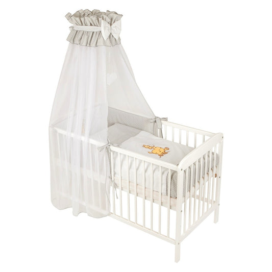 Babybett 60x120 Weiß Komplettbett mit Bettwäsche Set Giraffe Grau und Baldachin