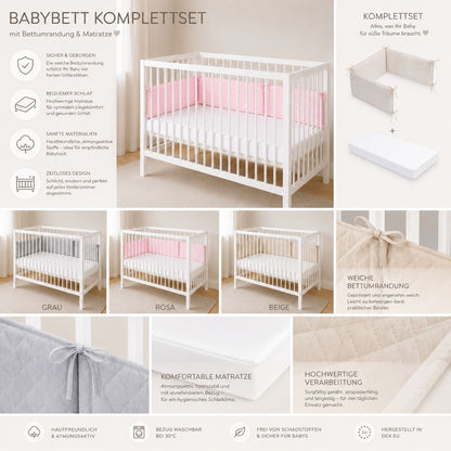 Babybett 60x120 mit weichem Bettnestchen in 3 Farben