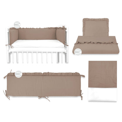 Beistellbett Baby Set 90x40 in Mokka mit Matratze, Rüschen & Zubehör