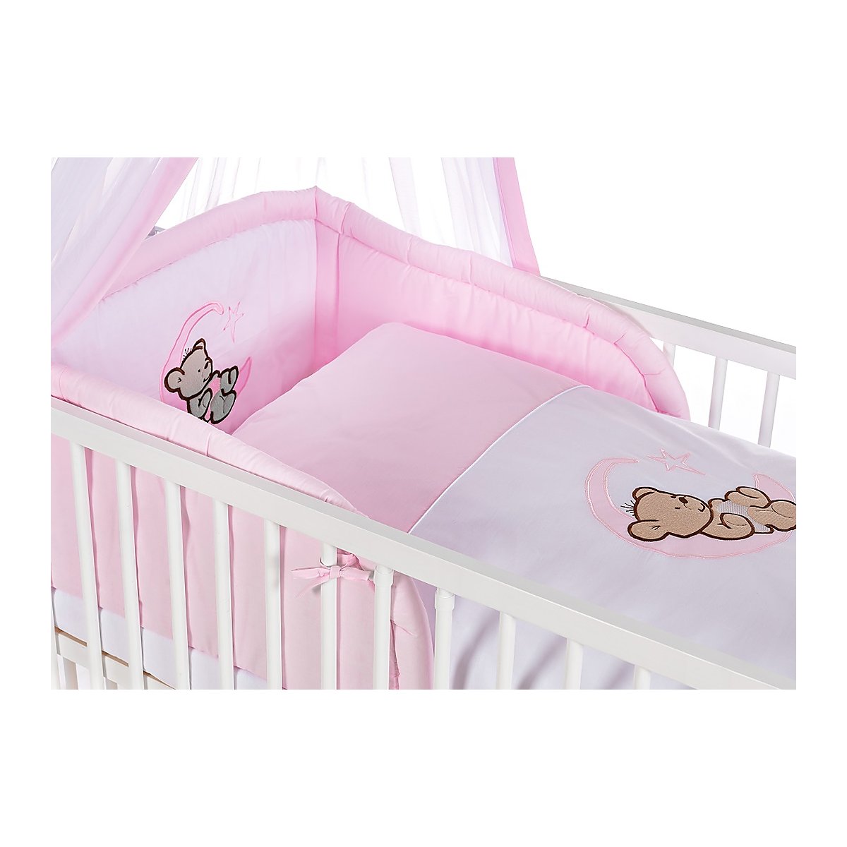 Babybett Nestchen Rosa mit Teddybär Mond Motiv für Babybett 60x120