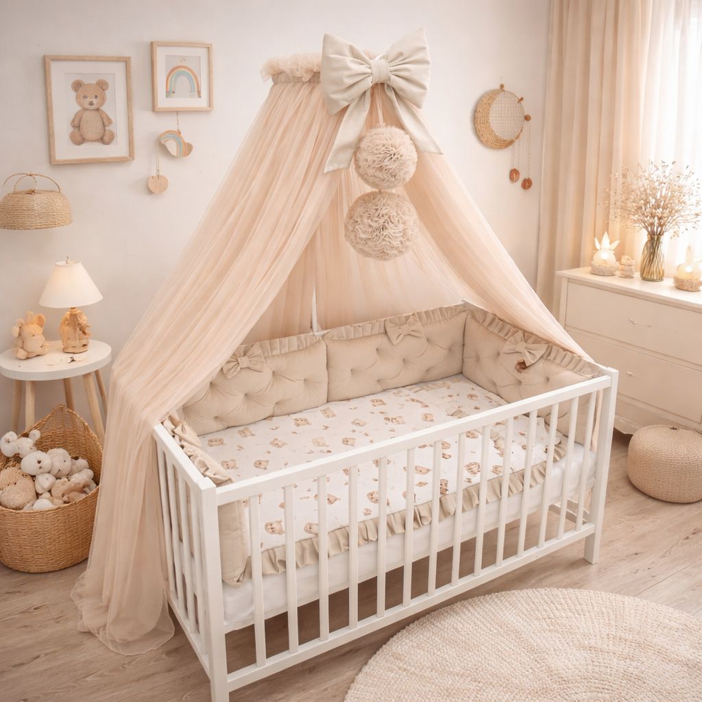 Elegantes Babybett 60x120 Beige mit kompletter Ausstattung