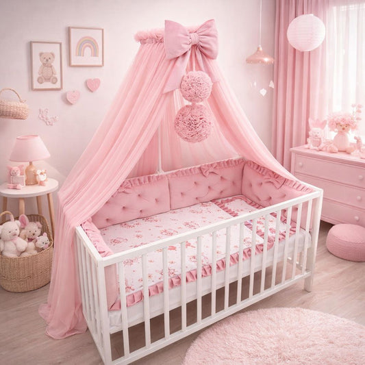 Elegantes Babybett 60x120 Rosa mit kompletter Ausstattung