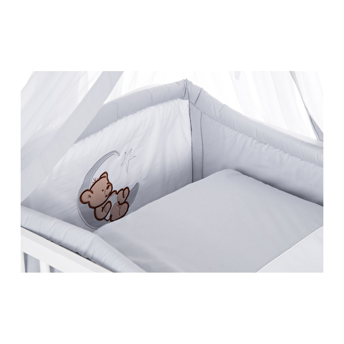Babybett 60x120 mit Nestchen und Bettwaesche Set Grau