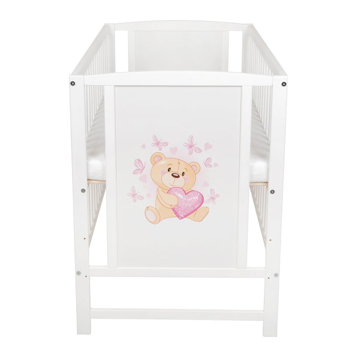 Babybett Teddybär - Herzen Rosa 60 × 120 cm mit Matratze - babyhafen.de 