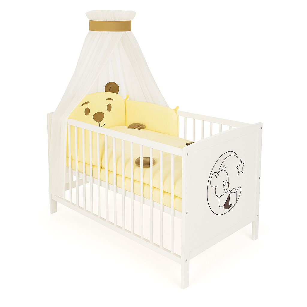 Babyhafen Babybett Mascotas – cremefarbenes Bettset mit Bärenmotiv