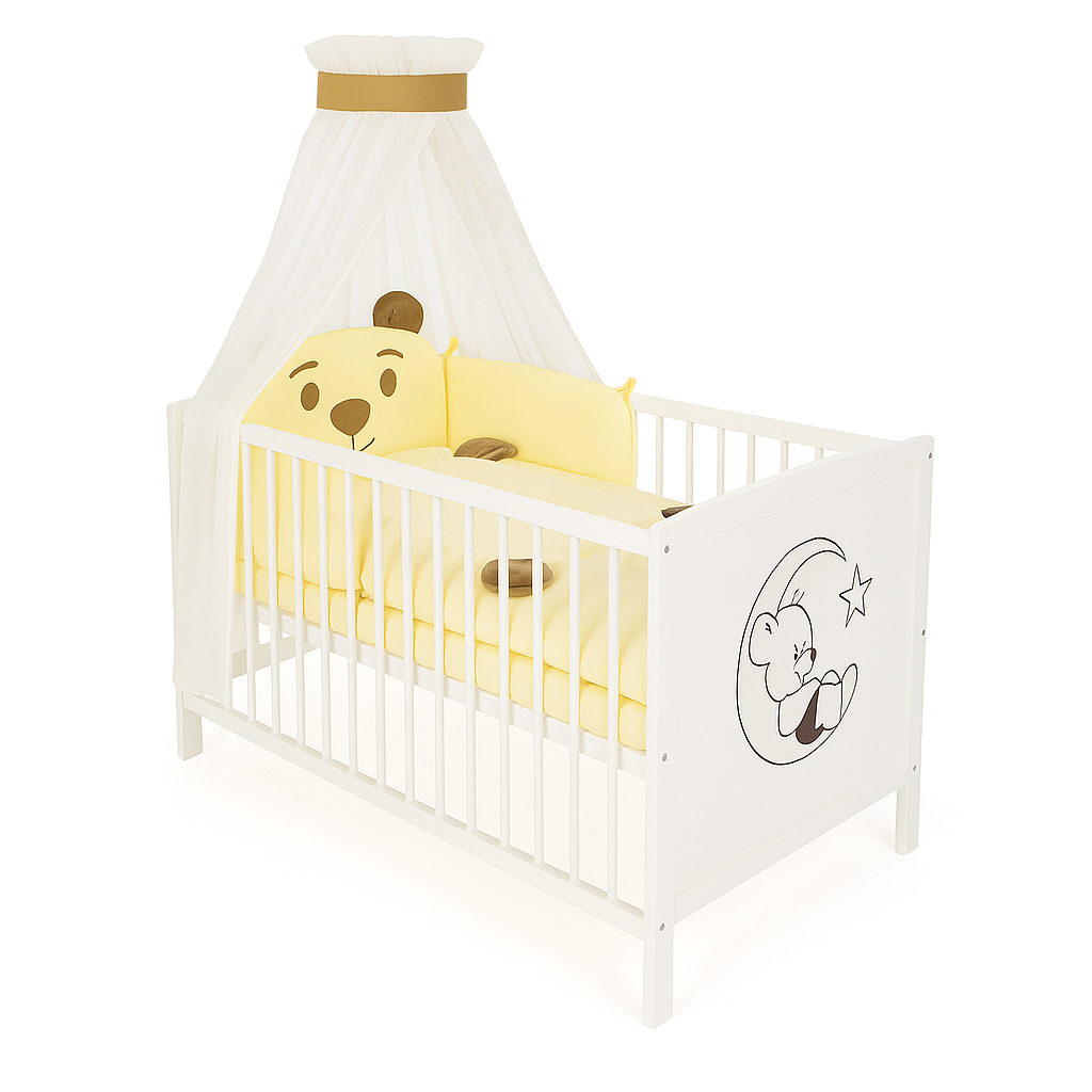 Babyhafen Babybett Mascotas – cremefarbenes Bettset mit Bärenmotiv