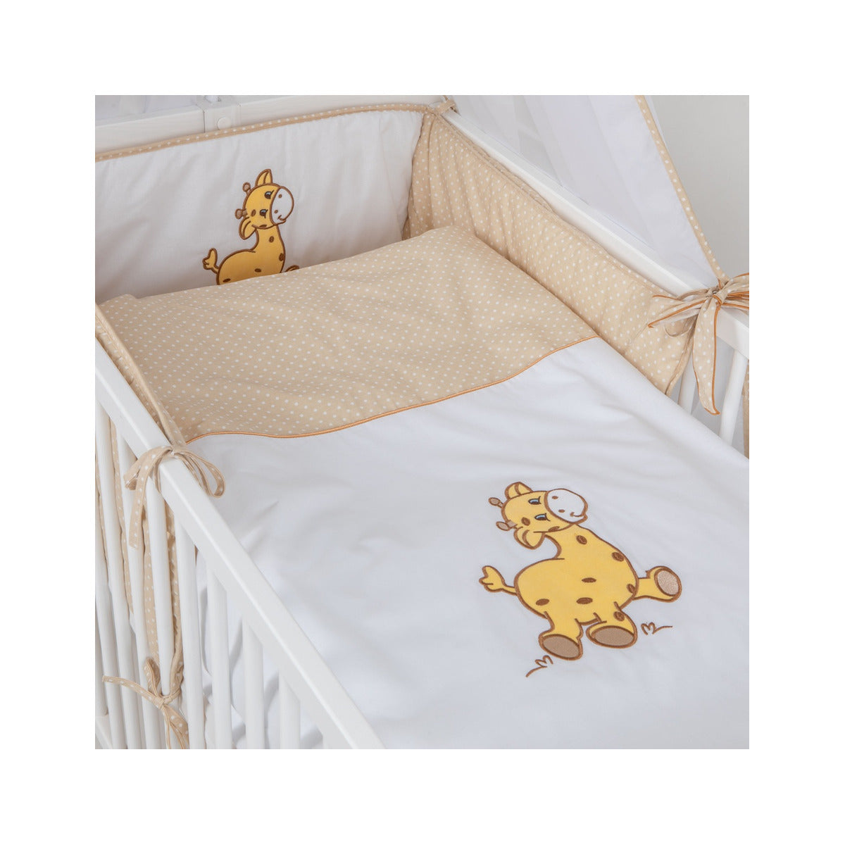 Babybett Bettwäsche Set Beige mit Giraffe Stickerei für Babybett 60x120