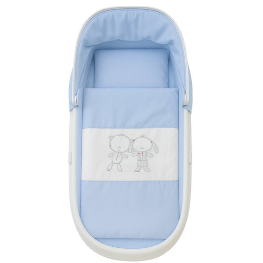 Blaue Babybettwäsche mit besticktem Bär und Hase Motiv