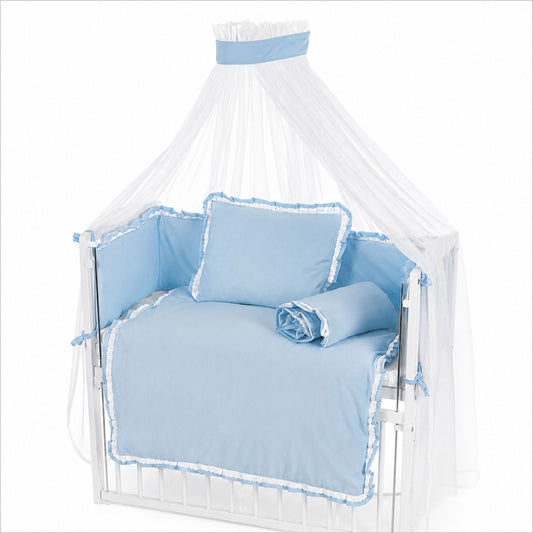 Babybettwäsche Blau Samt mit Spitze für Beistellbett 100x50 cm