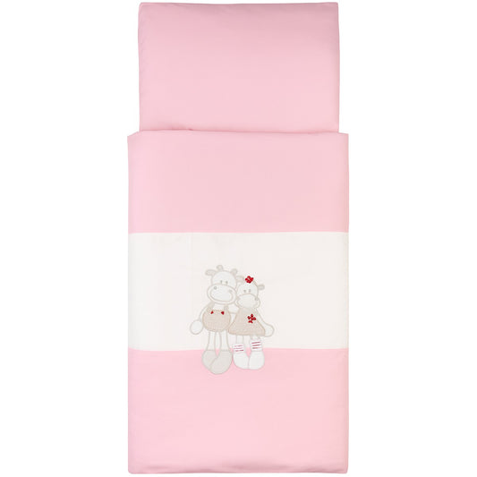 Rosa Babybettwäsche mit Giraffen Stickerei für Kinderwagen