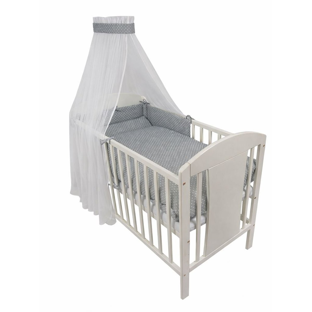 4-teiliges Babybettwäsche-Set in Grau mit weißen Punkten für Kinderbetten 120x60 cm und 140x70 cm
