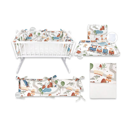 Komplettes Babybettwäsche Set Tiere und Eisenbahn Muster