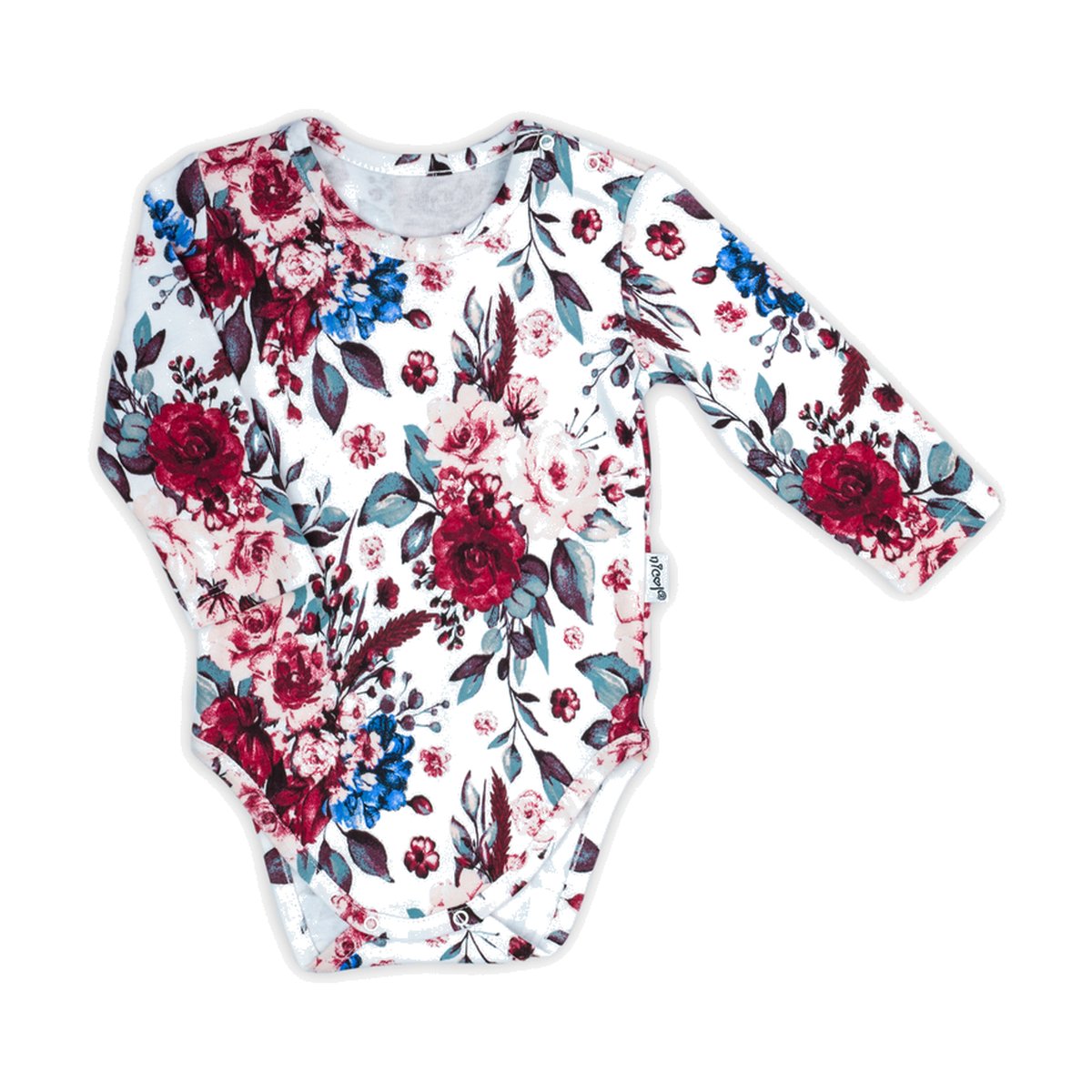 Mädchen Body in Größe 80 mit roten und blauen Blumenmotiven