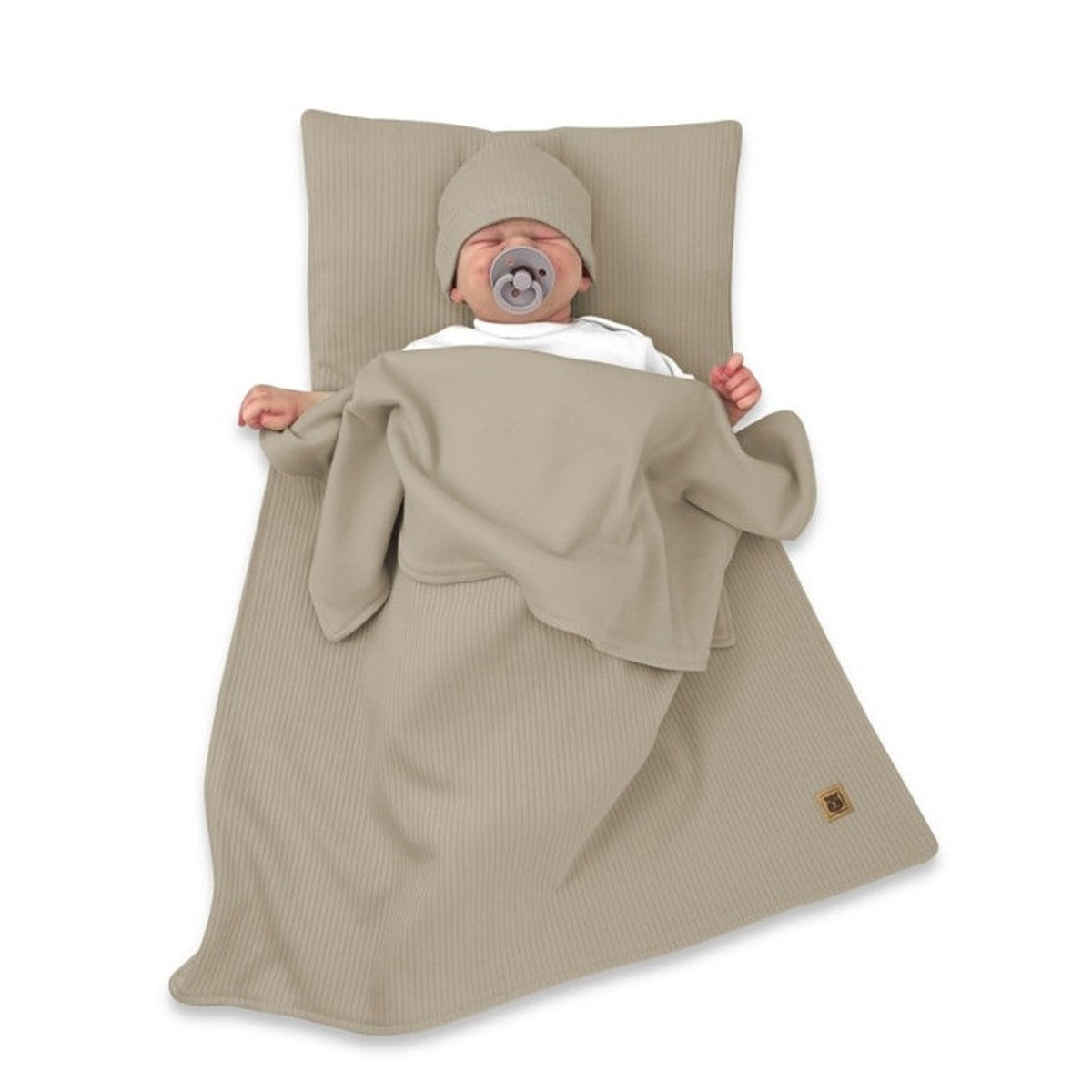 Babydecke und Kissen Sweater Mokka – weiches Set für Neugeborene