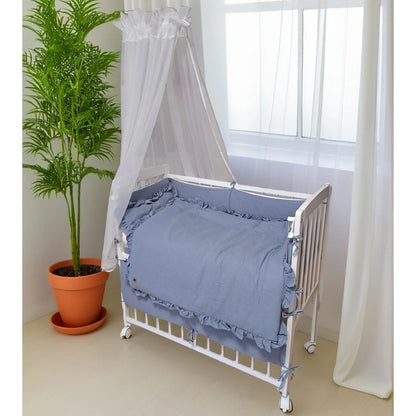 3in1 Beistellbett mit Musselin-Bettwäsche – Jeansblau - babyhafen.de 