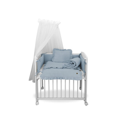 3in1 Beistellbett in Weiss mit Musselin Bettwäsche Jeans – Baby Komfort - babyhafen.de 
