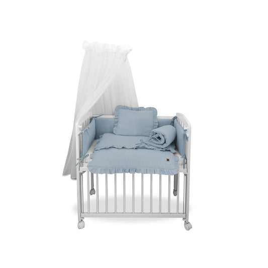 Babyhafen Babybett Blau mit Rollen – Beistellbett mit Nestchen und Himmel