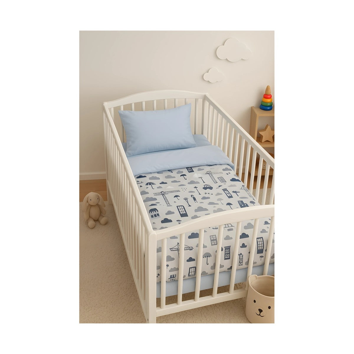 Baby Bettwäsche Set 4-tlg. Baustelle Motiv – Baumwolle mit Füllung - babyhafen.de 