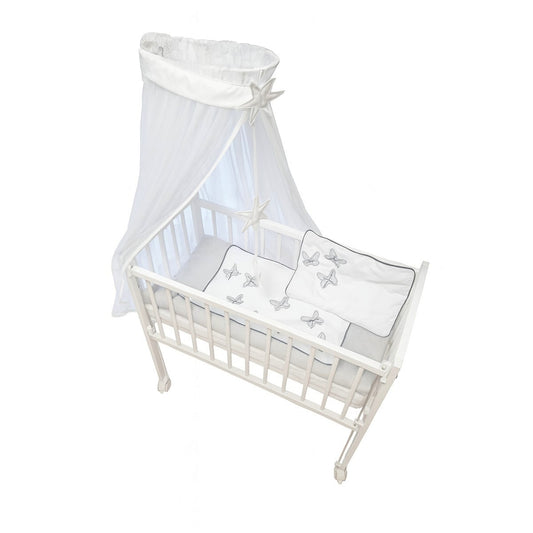 Babybett Beistellbett weiß mit Bio-Baumwolle und Schmetterlingsmotiv