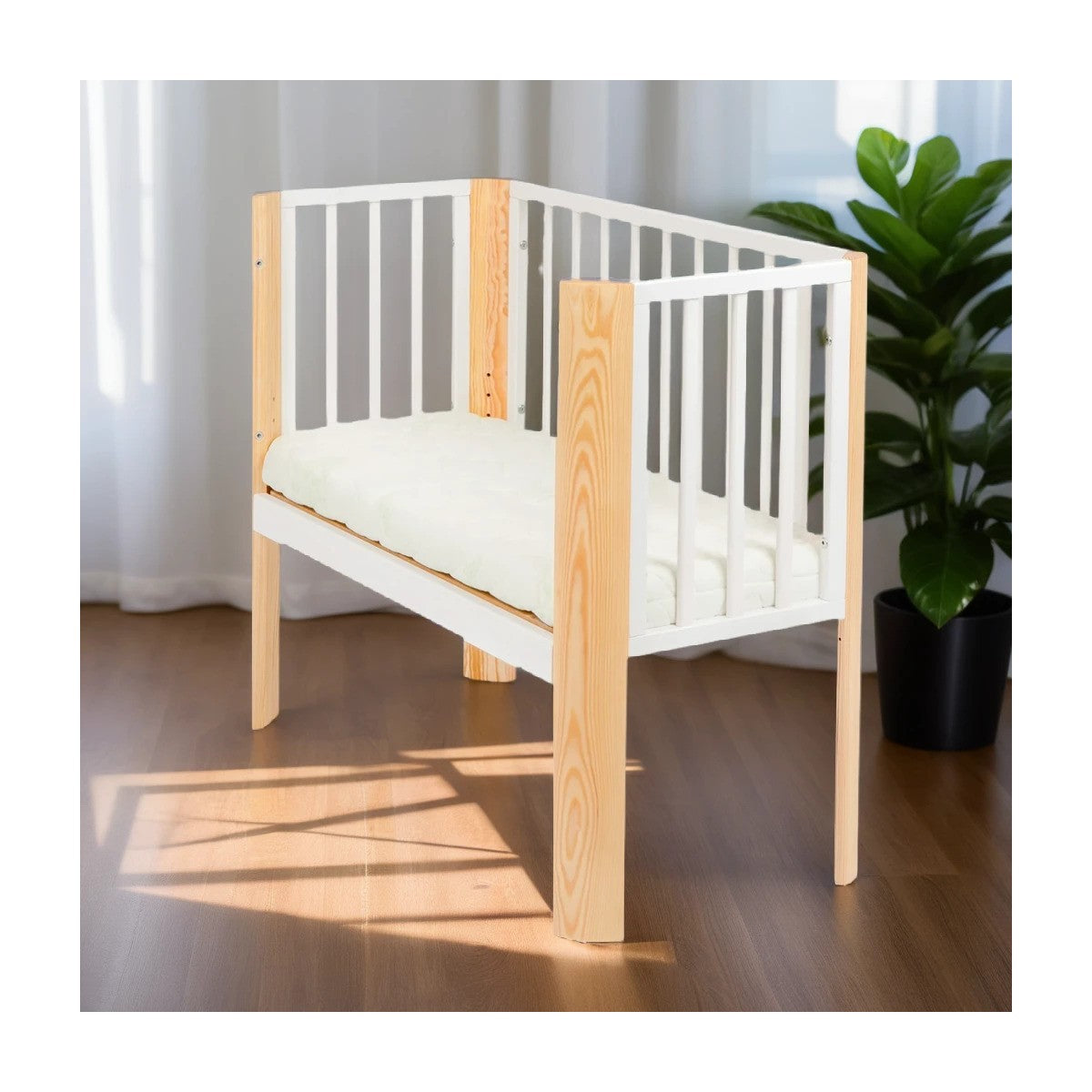 Babyhafen Baby Beistellbett 2in1, weiß-natur, Matratze - babyhafen.de 