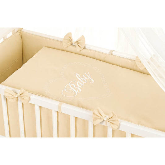 Beistellbett Babyhafen in Beige 90x40 mit Herzchen-Stickerei, Matratze und Babybettwäsche