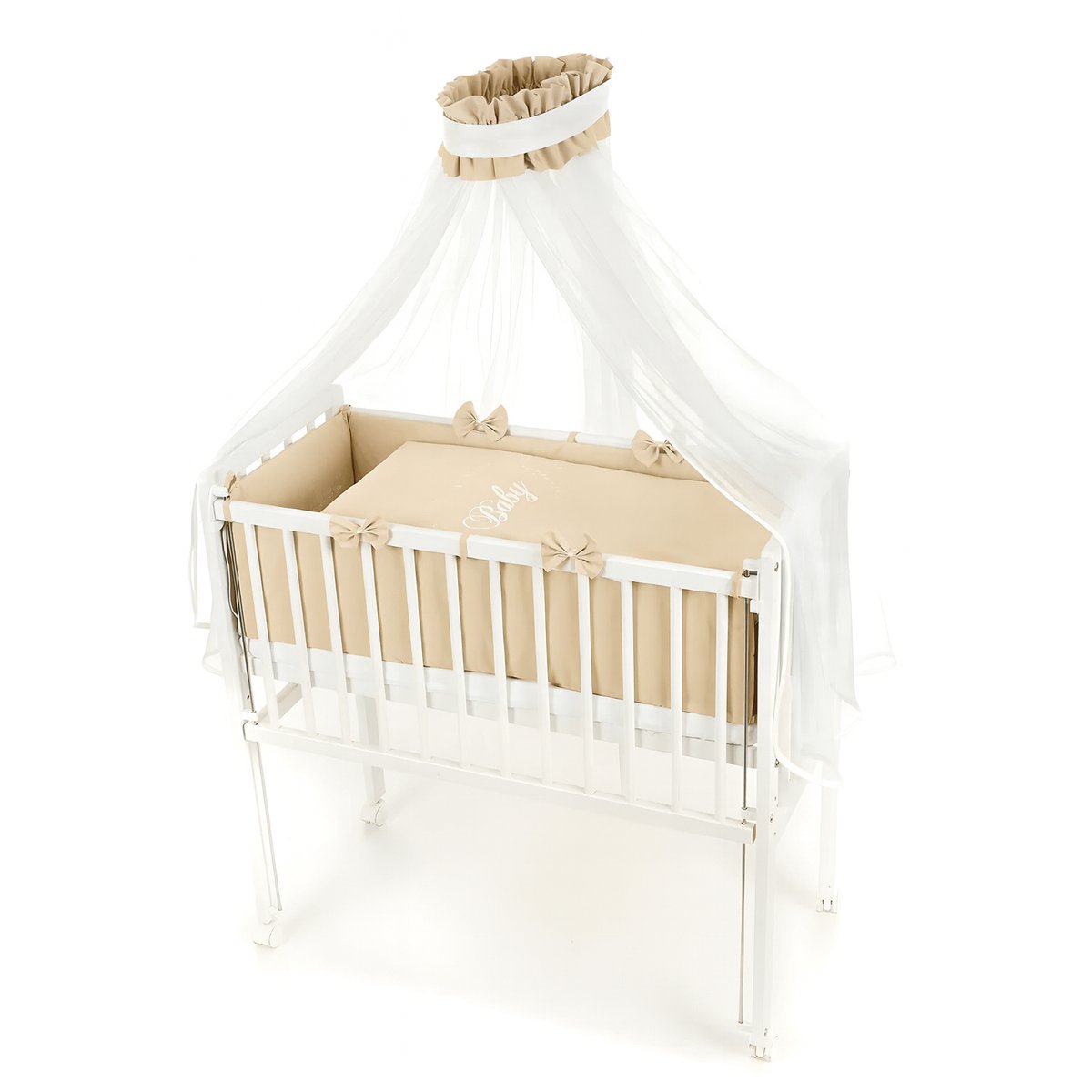 Babyhafen Beistellbett Herzen Beige – modernes Komplettbett für Neugeborene mit Zubehör