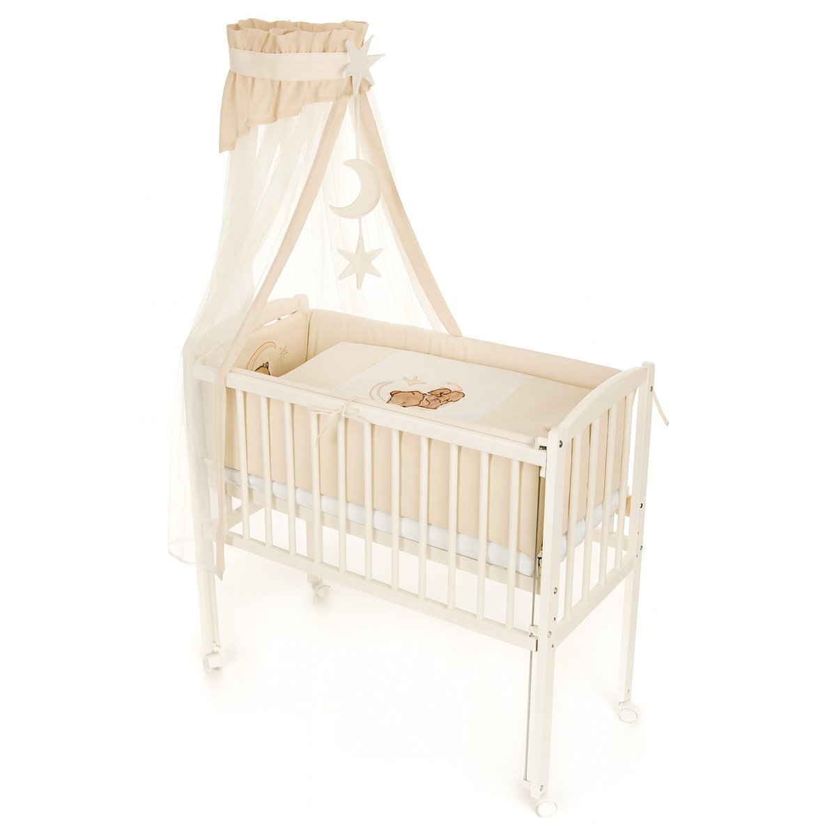 Babyhafen Beistellbett beige 90x40 cm mit Teddy und Mond-Motiv