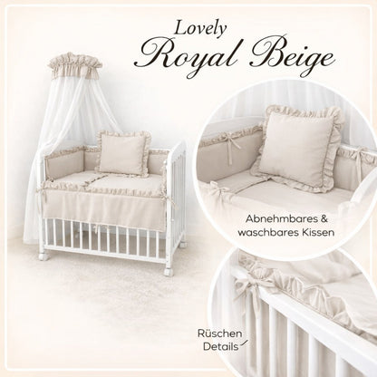 Babyhafen Beistellbett 90x40 Royal Beige mit Himmel und Rueschen Bettset