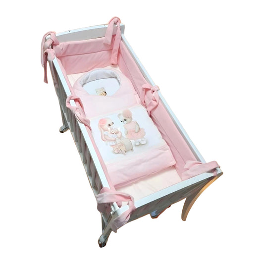 Beistellbett Baby weiß mit rosa Bio Baumwolle Nestchen & Matratze - babyhafen.de 